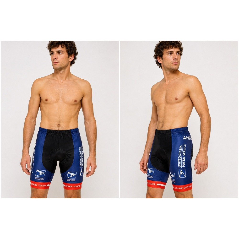 USPS United States Postal Service Pro Cycling Team Padded Bike Shorts Blue XL
